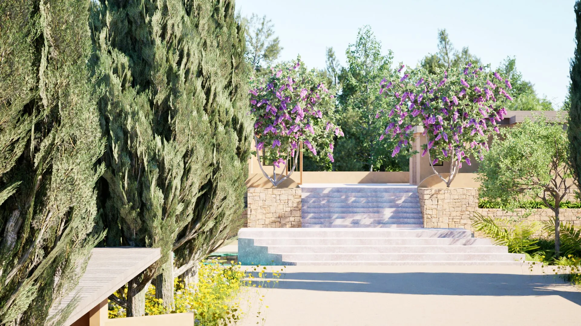 Hamptons estate garden with pool
